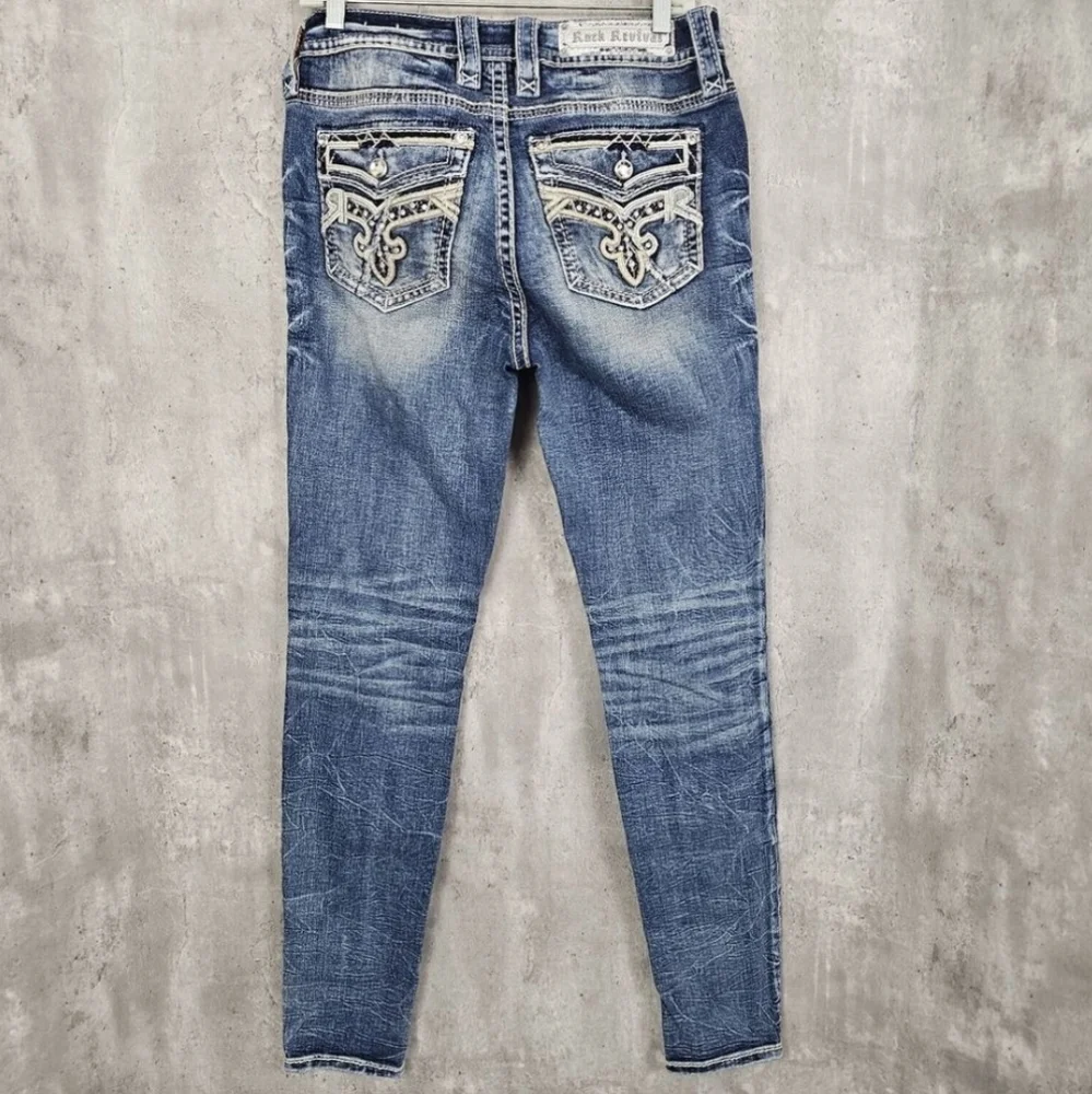 ❤️NeW!❤️ ROCK REVIVAL ASH ROSE MID-RISE EMBROIDERED SKINNY STRETCH JEANS SIZE 28
